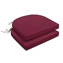 downluxe Outdoor Chair Cushions Set of 2 for Patio Furniture, Water-Resistant Patio Chair Cushions with Ties, High Density Foam Outdoor Seat Cushion, 17" X 16" X 2", Burgundy