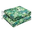 downluxe Outdoor Chair Cushions Set of 2 for Patio Furniture, Water-Resistant Square Corner Patio Chair Cushions with Ties, High Density Foam Outdoor Seat Cushion, 18.5" X 16" X 3", Palm Leaves