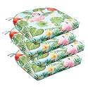 downluxe Outdoor Chair Cushions Set of 4 for Patio Furniture, Water-Resistant Patio Chair Cushions with Ties, High Density Foam Outdoor Seat Cushion, 17" X 16" X 2", Tropical Flamingo
