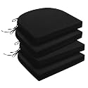downluxe Outdoor Chair Cushions Set of 4 for Patio Furniture, Water-Resistant Patio Chair Cushions with Ties, High Density Foam Outdoor Seat Cushion, 17" X 16" X 2", Black