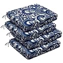 downluxe Outdoor Chair Cushions Set of 4 for Patio Furniture, Water-Resistant Square Corner Patio Chair Cushions with Ties, High Density Foam Outdoor Seat Cushion, 18.5" X 16" X 3", Blue Carp