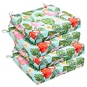 downluxe Outdoor Chair Cushions Set of 4 for Patio Furniture, Water-Resistant Square Corner Patio Chair Cushions with Ties, High Density Foam Outdoor Seat Cushion, 18.5" X 16" X 3", Tropical Flamingo