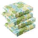 downluxe Outdoor Chair Cushions Set of 4 for Patio Furniture, Water-Resistant Square Patio Chair Cushions with Ties, High Density Foam Outdoor Seat Cushion, 18.5" X 16" X 3", Tropical Green Leaves