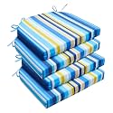 downluxe Outdoor Chair Cushions Set of 4 for Patio Furniture, Water-Resistant Patio Chair Cushions with Ties, High Density Foam Outdoor Seat Cushion, 17" X 16" X 2", Blue Stripes