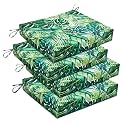downluxe Outdoor Chair Cushions Set of 4 for Patio Furniture, Water-Resistant Square Corner Patio Chair Cushions with Ties, High Density Foam Outdoor Seat Cushion, 18.5" X 16" X 3", Palm Leaves