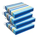 downluxe Outdoor Chair Cushions Set of 4 for Patio Furniture, Water-Resistant Square Corner Patio Chair Cushions with Ties, High Density Foam Outdoor Seat Cushion, 18.5" X 16" X 3", Blue Stripes
