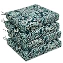 downluxe Outdoor Chair Cushions Set of 4 for Patio Furniture, Water-Resistant Square Corner Patio Chair Cushions with Ties, High Density Foam Outdoor Seat Cushion, 18.5" X 16" X 3", Green Paramecium