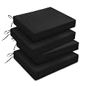 downluxe Outdoor Chair Cushions Set of 4 for Patio Furniture, Water-Resistant Square Corner Patio Chair Cushions with Ties, High Density Foam Outdoor Seat Cushion, 18.5" X 16" X 3", Black