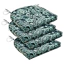 downluxe Outdoor Chair Cushions Set of 4 for Patio Furniture, Water-Resistant Patio Chair Cushions with Ties, High Density Foam Outdoor Seat Cushion, 17" X 16" X 2", Green Paramecium