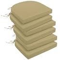 downluxe Outdoor Chair Cushions Set of 6 for Patio Furniture, Water-Resistant Patio Chair Cushions with Ties, High Density Foam Outdoor Seat Cushion, 17" X 16" X 2", Khaki