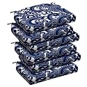 downluxe Outdoor Chair Cushions Set of 6 for Patio Furniture, Water-Resistant Patio Chair Cushions with Ties, High Density Foam Outdoor Seat Cushion, 17" X 16" X 2", Blue Carp