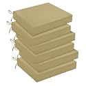 downluxe Outdoor Chair Cushions Set of 6 for Patio Furniture, Water-Resistant Square Corner Patio Chair Cushions with Ties, High Density Foam Outdoor Seat Cushion, 18.5" X 16" X 3", Khaki