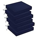 downluxe Outdoor Chair Cushions Set of 6 for Patio Furniture, Water-Resistant Square Corner Patio Chair Cushions with Ties, High Density Foam Outdoor Seat Cushion, 18.5" X 16" X 3", Navy