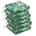downluxe Outdoor Chair Cushions Set of 6 for Patio Furniture, Water-Resistant Square Corner Patio Chair Cushions with Ties, High Density Foam Outdoor Seat Cushion, 18.5" X 16" X 3", Palm Leaves