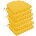 downluxe Outdoor Chair Cushions Set of 6 for Patio Furniture, Water-Resistant Patio Chair Cushions with Ties, High Density Foam Outdoor Seat Cushion, 17" X 16" X 2", Yellow