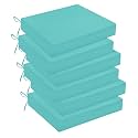 downluxe Outdoor Chair Cushions Set of 6 for Patio Furniture, Water-Resistant Square Corner Patio Chair Cushions with Ties, High Density Foam Outdoor Seat Cushion, 18.5" X 16" X 3", Teal