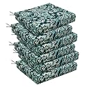 downluxe Outdoor Chair Cushions Set of 6 for Patio Furniture, Water-Resistant Square Corner Patio Chair Cushions with Ties, High Density Foam Outdoor Seat Cushion, 18.5" X 16" X 3", Green Paramecium