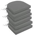 downluxe Outdoor Chair Cushions Set of 6 for Patio Furniture, Water-Resistant Patio Chair Cushions with Ties, High Density Foam Outdoor Seat Cushion, 17" X 16" X 2", Dark Grey