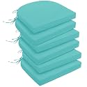 downluxe Outdoor Chair Cushions Set of 6 for Patio Furniture, Water-Resistant Patio Chair Cushions with Ties, High Density Foam Outdoor Seat Cushion, 17" X 16" X 2", Teal
