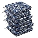 downluxe Outdoor Chair Cushions Set of 6 for Patio Furniture, Water-Resistant Square Corner Patio Chair Cushions with Ties, High Density Foam Outdoor Seat Cushion, 18.5" X 16" X 3", Blue Carp