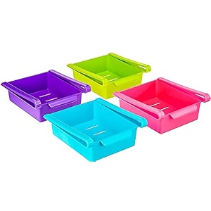 dozzby 4 pcs expandable fridge storage basket under shelf fridge organiser rack space saver refrigerator sliding drawers