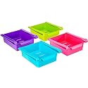 DOZZBY 4 Pcs Expandable Fridge Storage Basket Under Shelf Fridge Organiser Rack Space Saver Refrigerator Sliding Drawers