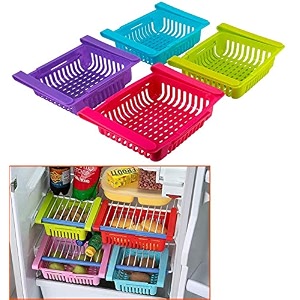dozzby expandable adjustable fridge storage basket 4 pcs under shelf fridge organiser rack space saver refrigerator sliding drawers