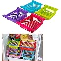 DOZZBY Expandable Adjustable Fridge Storage Basket, 4 Pcs Under Shelf Fridge Organiser Rack, Space Saver Refrigerator Sliding Drawers