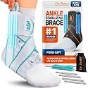 Dr. Brace®️ Breathable Ankle Brace For Sprained Ankle, Slim Fit. Unique Multi-Function Removable Stabilizer- Quick Lace Up Ankle Support for Women Men, Easy to use for Injury, Sprain, Sports (White - Blue, X-Small)