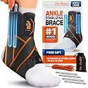 Dr. Brace®️ Breathable Ankle Brace For Sprained Ankle, Slim Fit. Unique Multi-Function Removable Stabilizer- Quick Lace Up Ankle Support for Women Men, Easy to use for Injury, Sprain, Sports (Black - Orange, Large)
