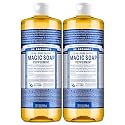 Dr. Bronner's Peppermint Pure-Castile Liquid Soap, Body Wash, 32 oz 2-Pack