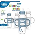 Dr. Brown's Milestones Narrow Sippy Spout Bottle with 100% Silicone,Easy-Grip Handles and Soft Sippy Spout,8oz/250mL,Light-Blue and Gray,,6m+,2 Count (Pack of 6)