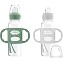 Dr. Brown's Milestones Narrow Sippy Spout Bottle with 100% Silicone Handles, Easy-Grip Handles with Soft Sippy Spout, 8oz/250mL, Green &amp; Gray, 6m+, 2 Count (Pack of 6)