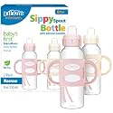 Dr. Brown's Milestones Narrow Sippy Spout Bottle with 100% Silicone,Easy-Grip Handles and Soft Sippy Spout,8oz/250mL,Light Pink and Ecru,6m+,2 Count (Pack of 6)
