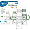 Dr. Brown's Narrow Sippy Spout Bottle with Handles, Green &amp; Gray, 2-Pack