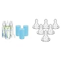 Dr. Brown's Anti-Colic Options+ Narrow Glass Baby Bottles 8oz and Level 1 Slow Flow Nipple, 3-Pack 0m+ and Blue Silicone Sleeves and Level 2 Medium Flow Nipple, 6 Pack 3m+