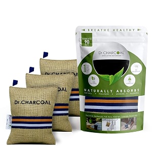 dr charcoal non-electric activated charcol air purifier deodorizer and dehumidifier for car bathroom and kitchen - 200g modish khaki pack of 3