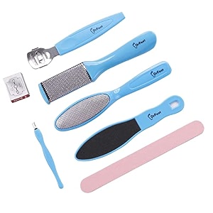 dr foot pedicure tools for feet - 8 in 1 pedicure kit  foot scrubber for dead skin callus remover foot scraper foot file pitchfork filer for nail repair - 1 set