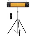 DR. INFRARED HEATER Carbon Infrared Patio Heater with Tripod, Remote Control, Optional On/Off Tip-Over Protection, Freestanding or Wall-Mounted, Black