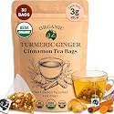 Dr. Lu’s Organic Turmeric Ginger Cinnamon Tea | Tropical Wild Roots &amp; Bark from South Asia | 100% Natural Digestive &amp; Warming Support | 30 x 3g Potent Root Blend Corn Fiber Pyramid Bags (No Plastic, No Nylon)