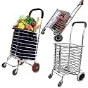 Aluminum Folding Portable Shopping Grocery Basket Cart Trolley with 4 Wheel - Silver
