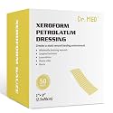 Dr.Med Xeroform Petrolatum Dressing Patch, 1"x8"-50 Pcs/Box, Non-Adherent Gauze Dressings, for Minor or Partial Thickness Burns, Lacerations, Skin Graft Recipient Sites, Newly Sutured Wounds