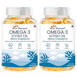 dr morepen deep sea omega 3 fish oil triple strength 1250 mg with 900 mg dha amp epa  great for eyes skin heart health brain health bones amp joint support  30 softgels - pack of 2
