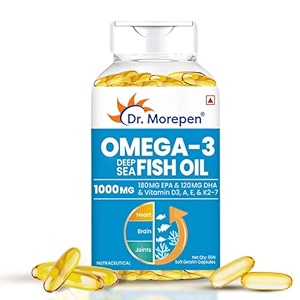 dr morepen omega 3 deep sea fish oil 1000 mg omega with 300 mg dha with vitamin a d3 e amp k27  60 softgels - pack of 1