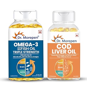 dr morepen combo of omega 3 fish oil capsules softgel 1250 mg and cod capsules for men amp women 260 grams