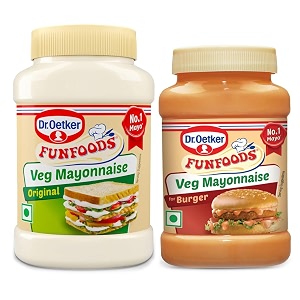 droetker funfoods vegetarian mayonnaise combo - veg mayonnaise original 250g pack of 2 and burger mayonnaise 250g pack of 1