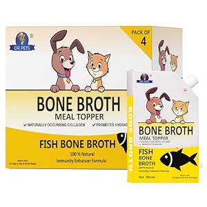 dr pets pack of 4 100ml each fish bone broth for dogs amp cats  liquid meal topper  collagen rich  supports digestion amp joint health
