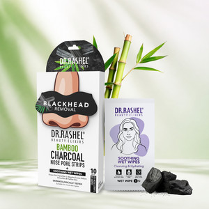 drrashel bamboo charcoal 5 nose strip  5 wet wipes for whiteheads  blackheads remover strips