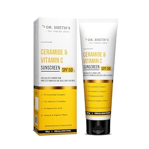 dr sheth39s ceramide amp vitamin c sunscreen spf 50 pa in-vivo tested  for healthy amp bright skin  lightweight amp non greasy  for uvauvb amp blue light amp ir protection  no white cast  for all skin types  for men amp women  125 g