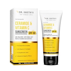dr sheth39s ceramide amp vitamin c sunscreen  in-vivo tested  protects moisturizes amp brightens skin  spf 50 pa  lightweight leaves no white cast  30 g